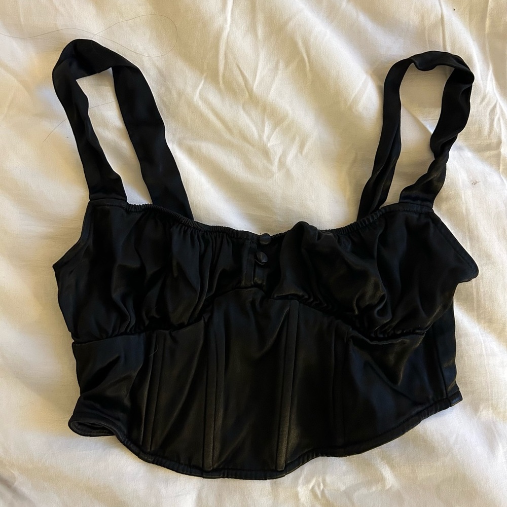 Zara Black Satin Bustier Crop Tank Top! Size XS!